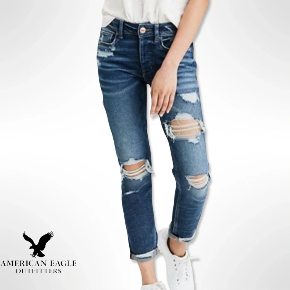 American Eagle Outfitters Tom Girl Women's Ripped Denim Jeans Size 6 Long